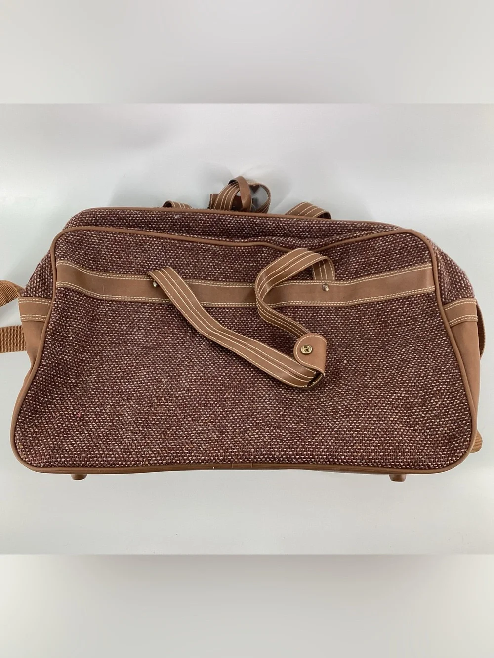 Oscar de la Renta Brown Tweed 3pc Travel Tote and Matching Crossbody Bags